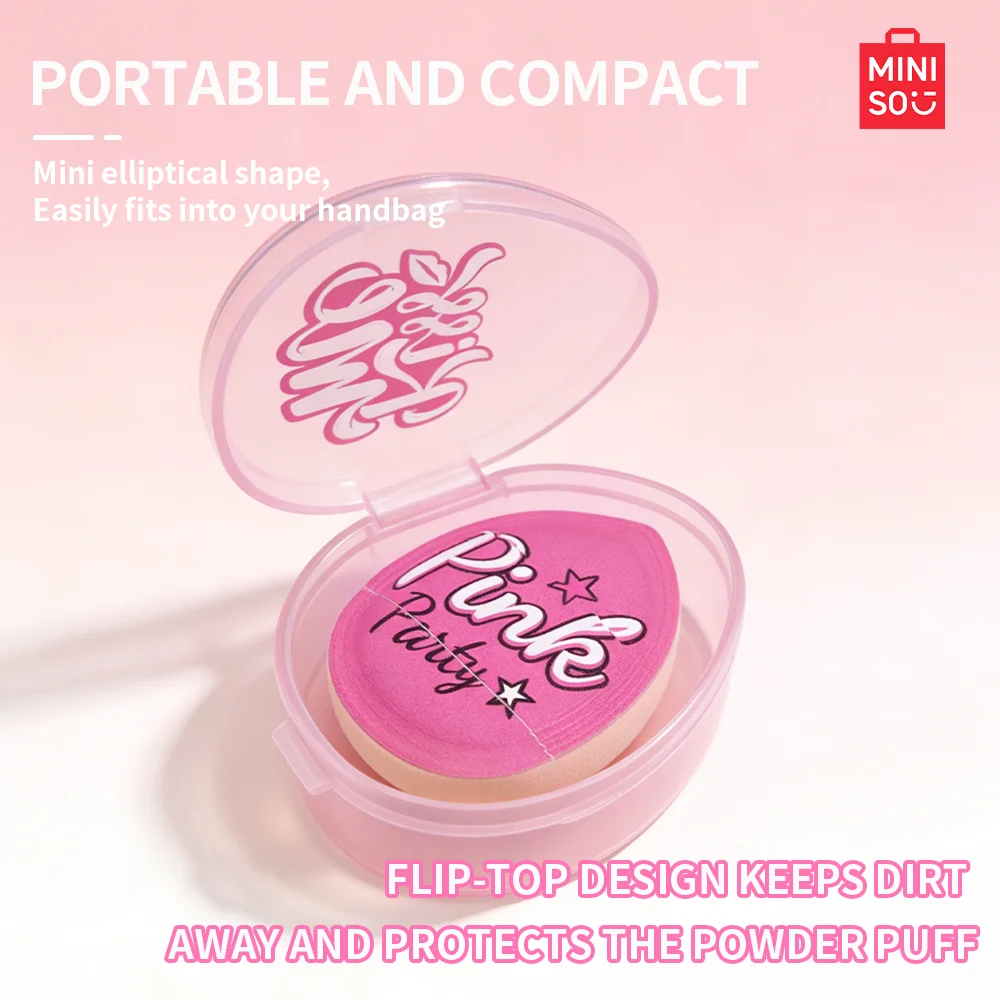 Paquete combinado de 3 esponjas de polvo para pulgar MINIISO Pink Party Series: viene con caja de almacenamiento para un almacenamiento portátil y fácil