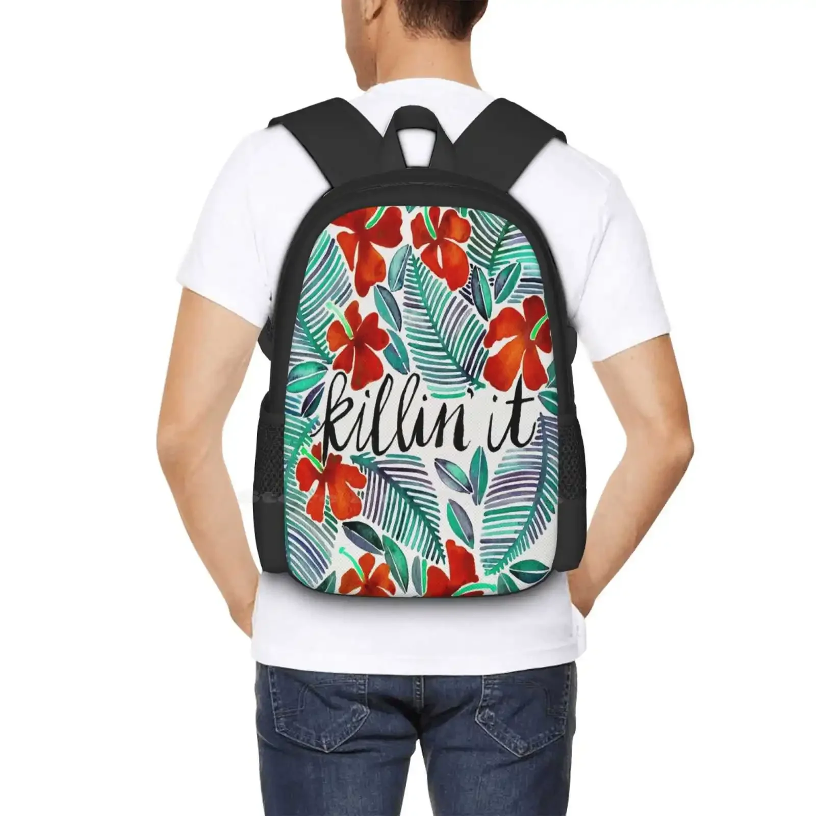 Killin' It – الاستوائية الأحمر والأخضر رائجة البيع حقيبة مدرسية على ظهره حقائب الموضة قتلها Killin It يقتبس فرشاة الطباعة