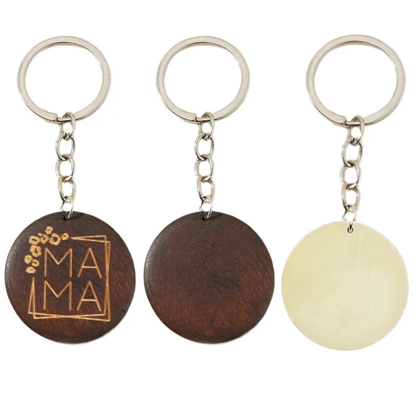 60Pcs Wooden Round Keychain Card Car Keychain Pendant MAMA Keychain Pendant Keyring Mother's Day Gift