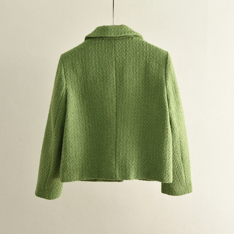 Green Quilted Short Coat Women's Casual Style Slim Fit Vintage High Quality Top for Spring Autumn Small Size People