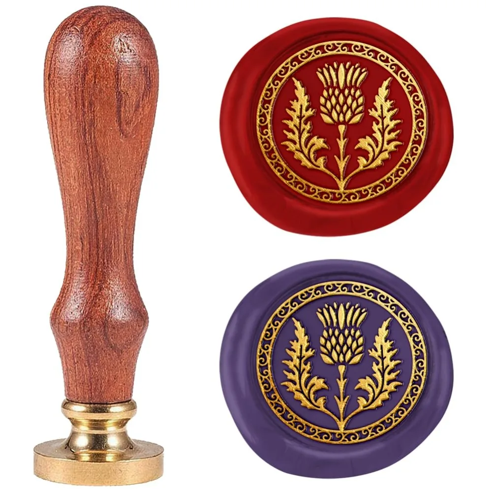 

Scottish Thistle 1" Wax Seal Stamp Retro Sealing Stamps Removable Brass Head Seal Stamp with Wooden Handle Sealing Wax