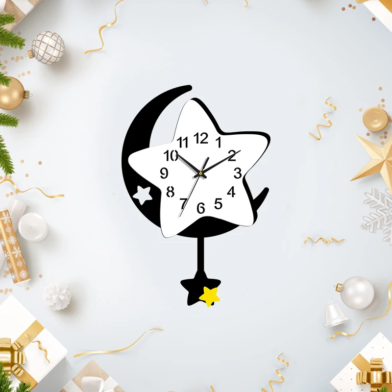 Cartoon moon star element clock 12-inch wall clock silent clock home decoration living room bedroom clock - view 6