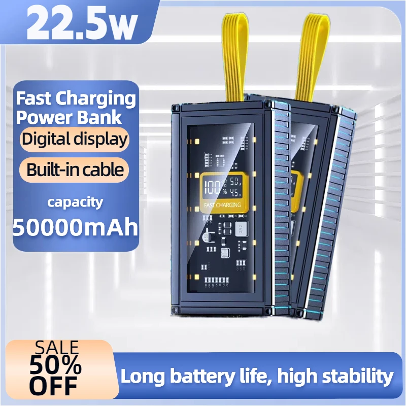 

Контейнер питания большой емкости 50000 мАч. Супер быстрая зарядка со светодиодной подсветкой для IPhone, Huawei, Xiaomi, Samsung. Для Xiaomi Power Bank