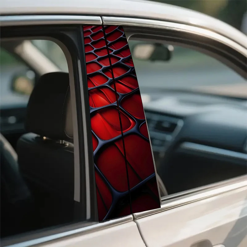 2 sztuki naklejek na słupki B, odblaskowe, czerwone, z fakturą. Folia ochronna, odpowiednia do wszystkich modeli pojazdów