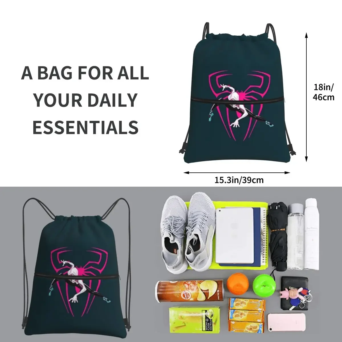 Spider Gwen Portable Backpacks Drawstring Bag Multi-function Drawstring Bundle Pocket Sundries Bags For School Students