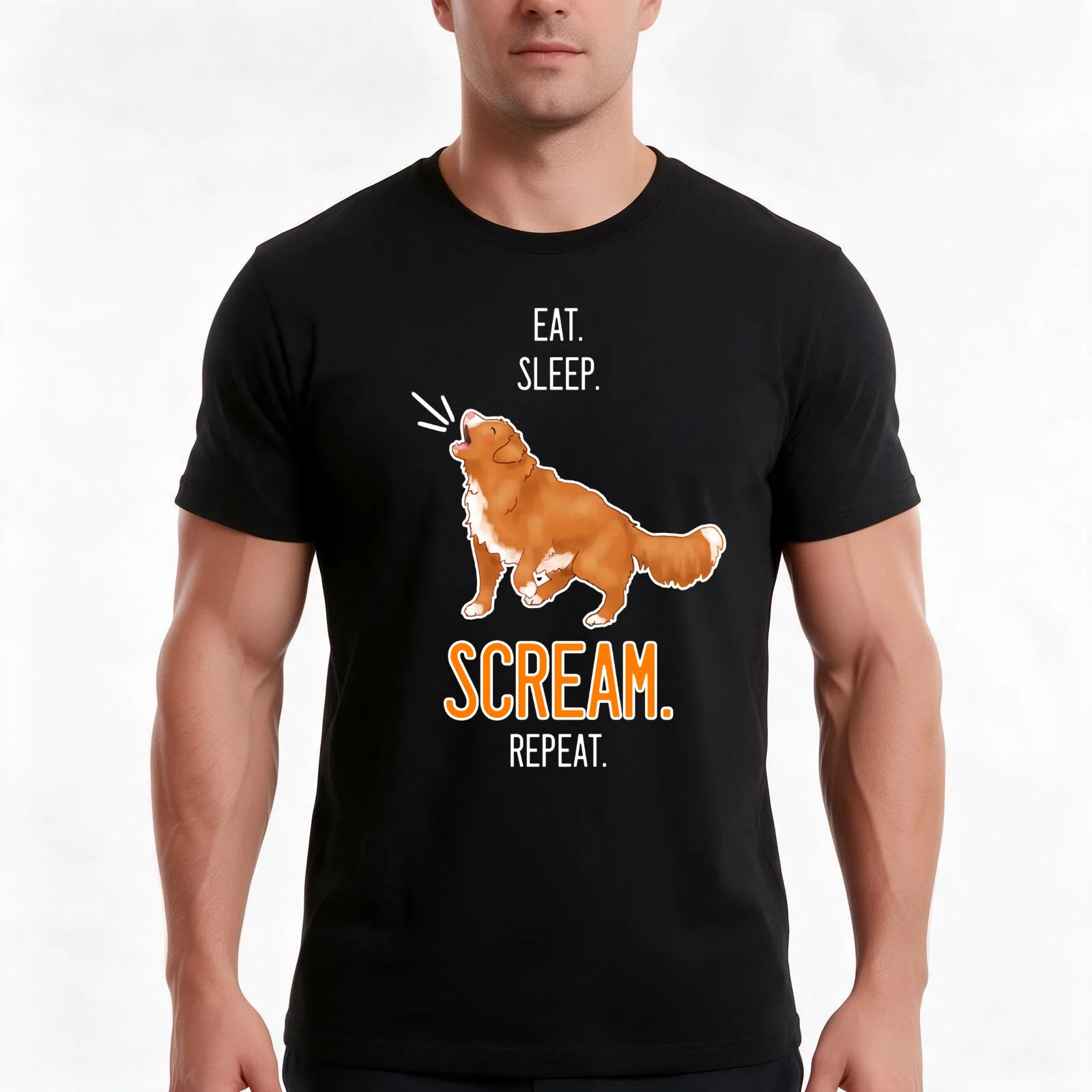 Eat. Sleep. Scream. Repeat. Toller Design - White Text T-Shirt, Summer Casual Cotton Tee, Oversized Streetwear Tops, 100% Cotton
