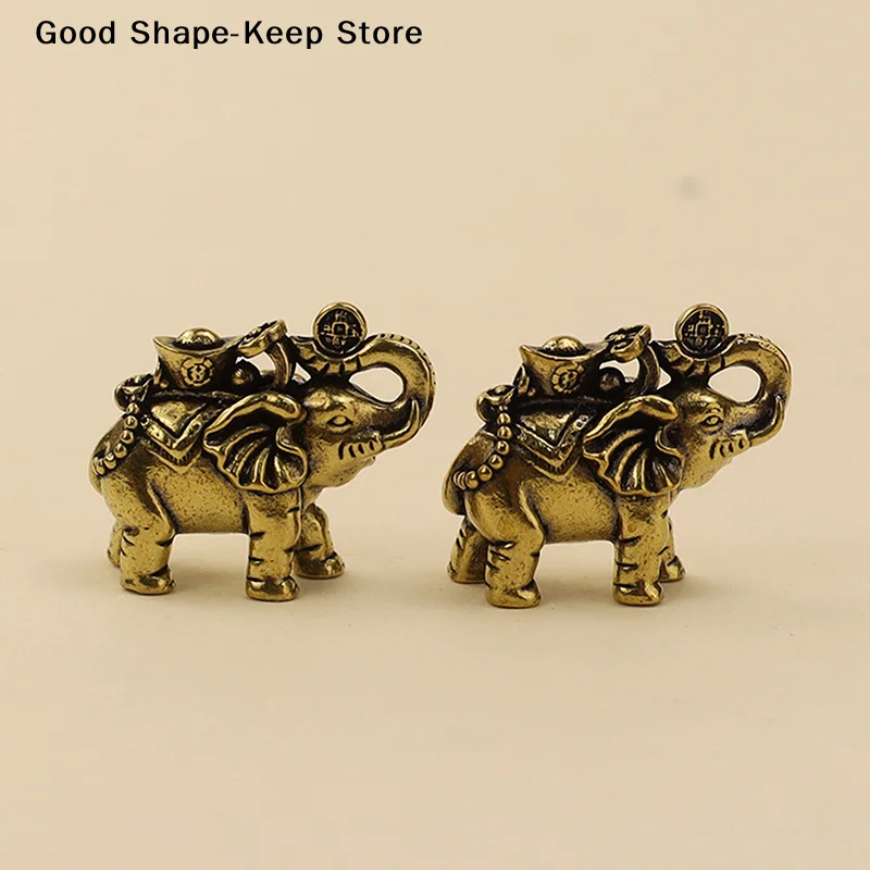 Brass Elephant Metal Figurines Auspicious Elephant Living Room Desk Decoration Mini Elephant Figurines Accessoires Miniatures