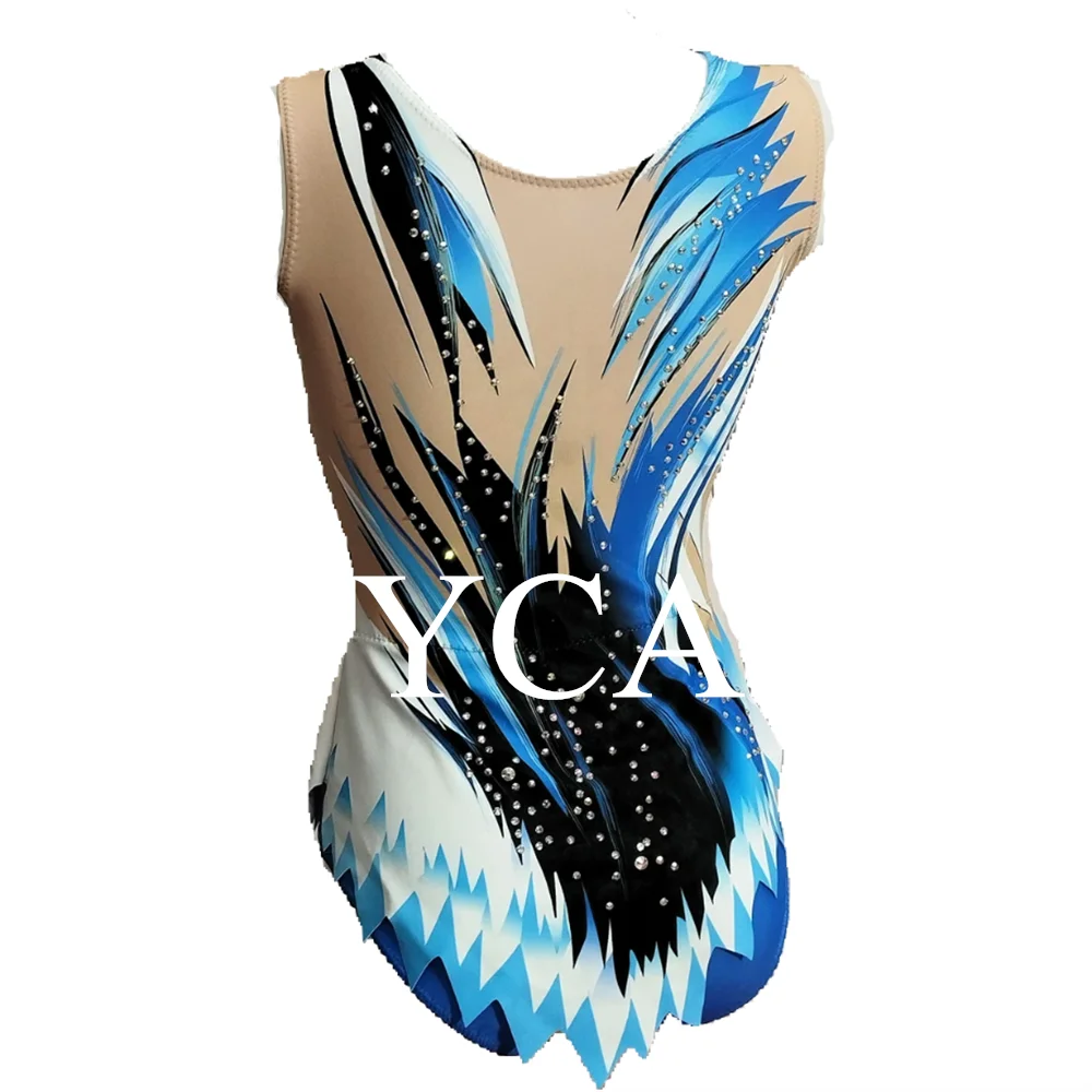 JoyCan Rhthmic Gymnastics Leotards Girls Women Blue Spandex Elegant Dance Wear for Competitiion