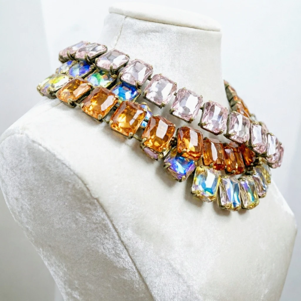 Luxury Classic Shiny Pink Champagne Crystal Necklace Ladies Adjustable Square Large Glass Clavicle Chain Fashion Jewelry