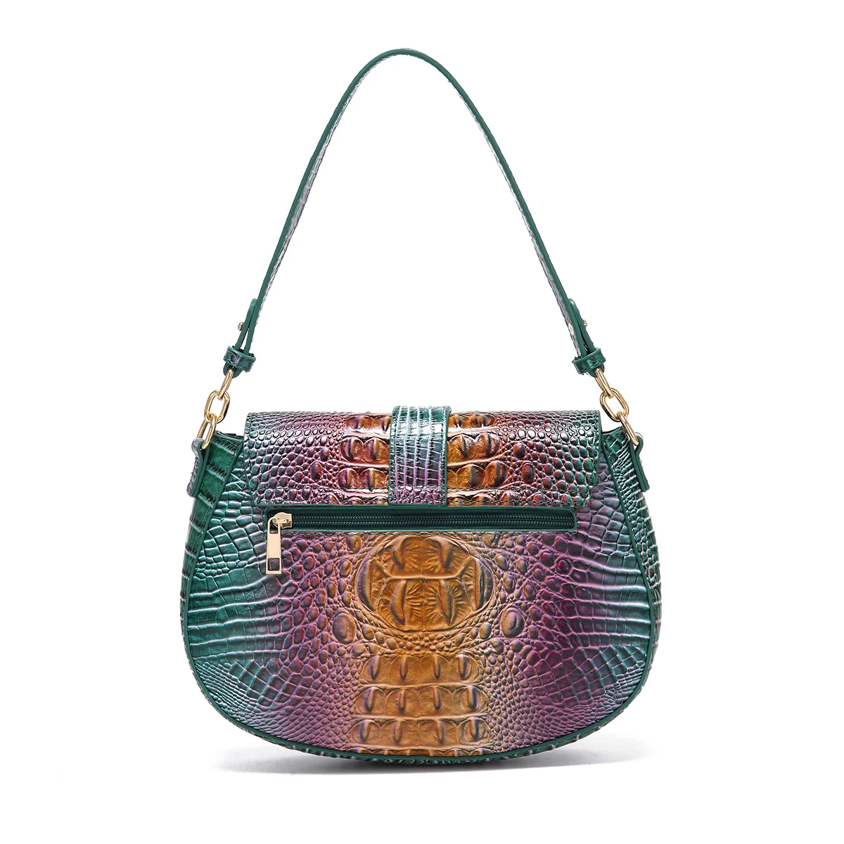 Saddle Bag With Large Buckle And Crocodile Pattern Colorful Underarm Bag Single Shoulder Bag With Shoulder Strap And Crossbody