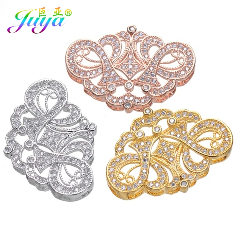 Micro Pave Zircon Components Hollow Crown Connector Pendants Accessories For Natural Stones Pearls Tassel Necklace DIY Making