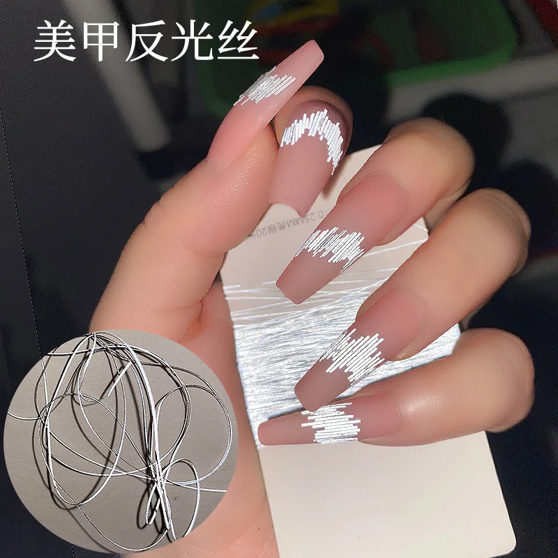 2m Reflective Silver Silk Line Thin Strip Nail Art Rhinestones Decorations Manicure High Brightness Charms Under Strong Light