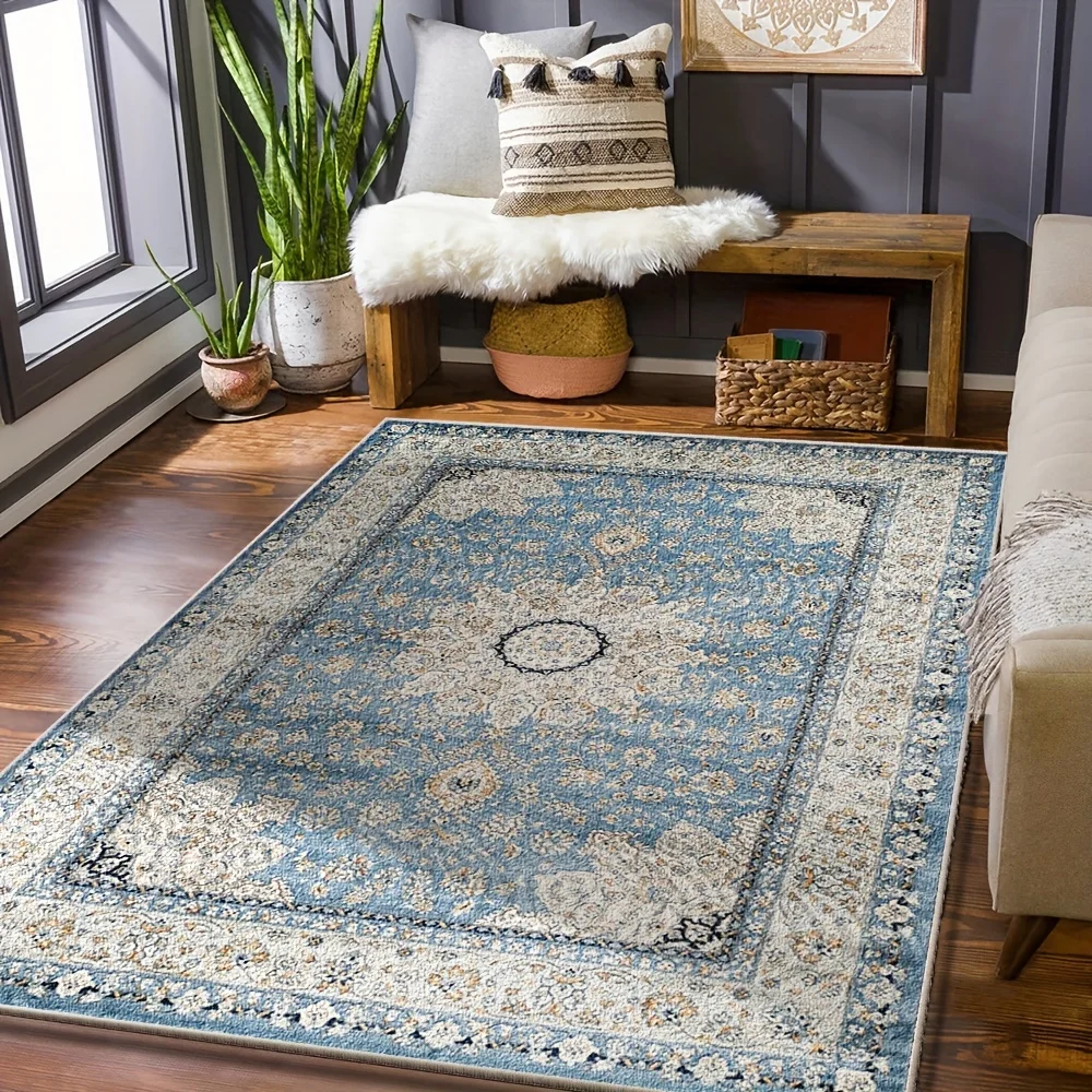 

IT Velvet Grams/Square Meter, Large Blue Floral Floor Carpet with Non-Slip Backing, Suitable for Indoor Offices And Restaura