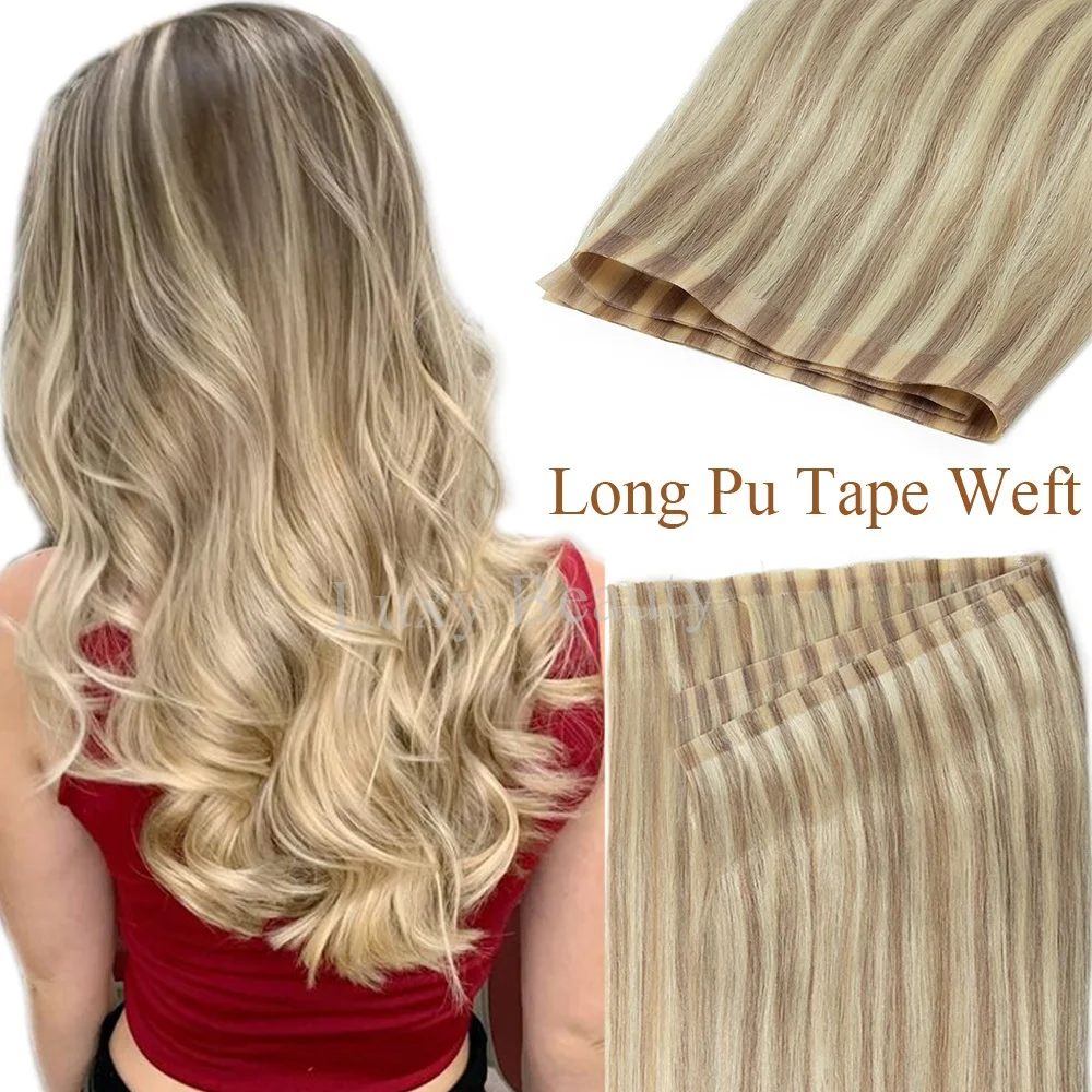 

Прямые длинные человеческие волосы с лентой из искусственной кожи, 12–20 дюймов, балаяж, блондинка, коричневая лента из искусственной кожи, уток волос, шитье в волосах MicroLinks