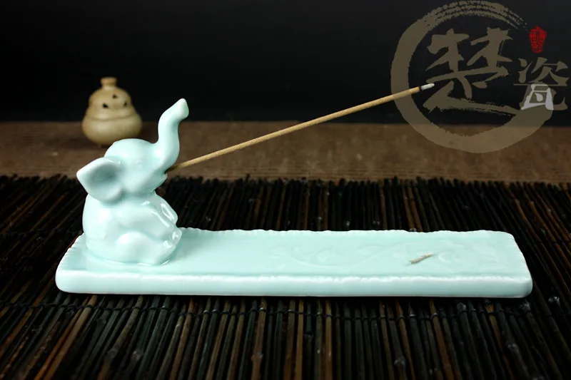 Jingdezhen Celadon Glaze Carved Incense Burner Auspicious Elephant Incense Holder Incense Ceremony Handmade Ceramic Joss-Stick D