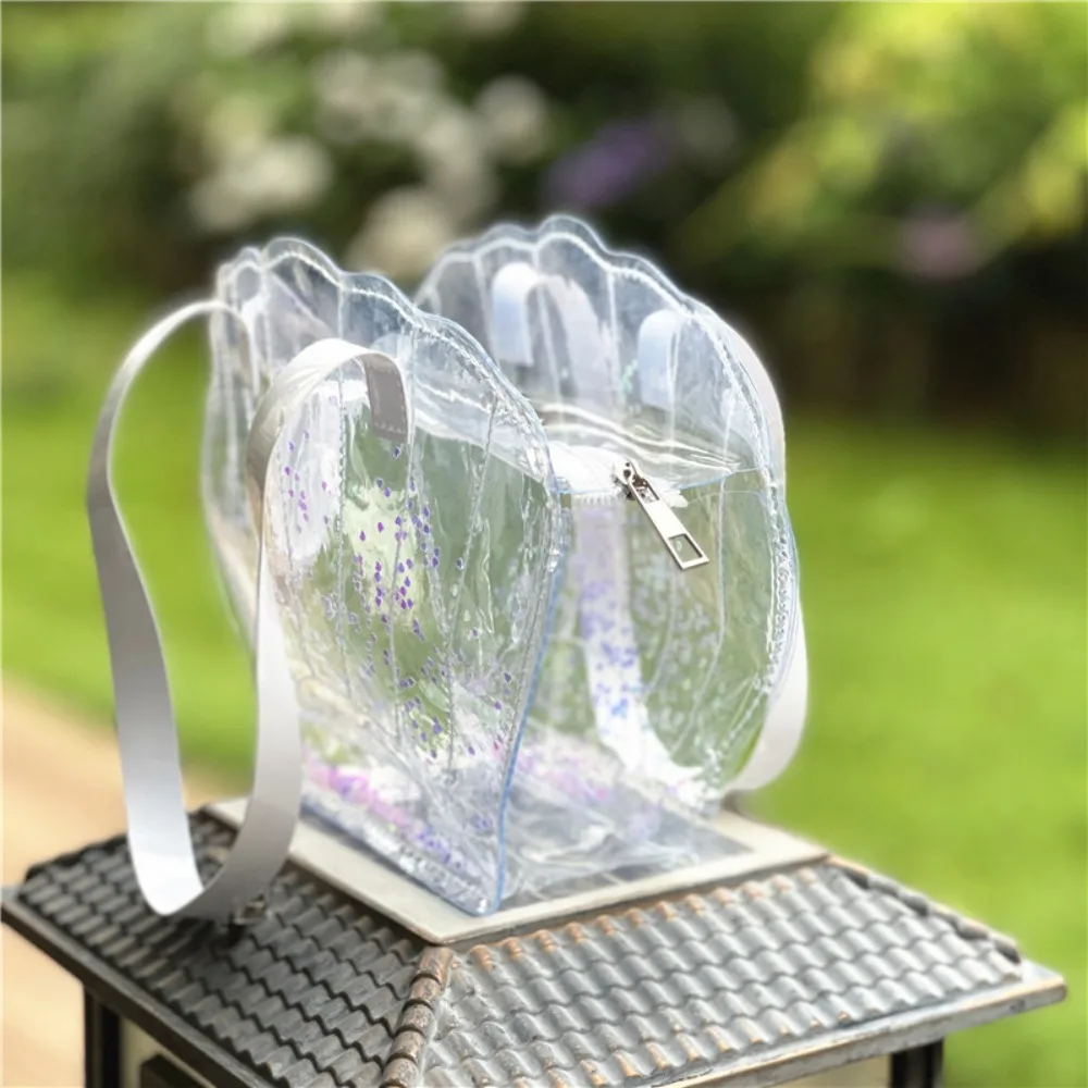 

Fashion PVC Sequin Beach Bag Large Capacity Cosmetic Bag Shell Shape Handbag Summer Waterproof Swimming Storage Bag Swimming