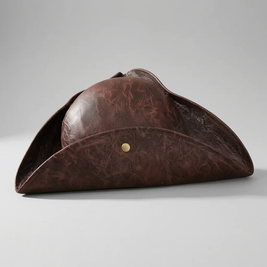 Costume Faux Leather Pirate Hat Brown Strap Triangular Nail Buckle Circular Vintage Button Cosplay