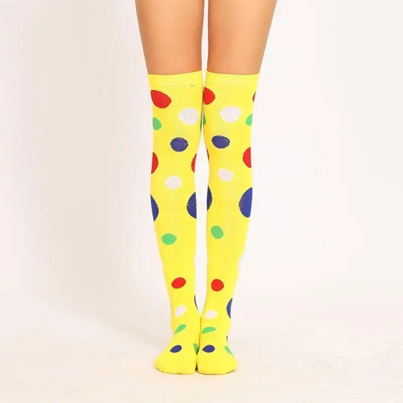31BF Mulheres Meninas Palhaço Cosplay Meias Longas Divertidas Coloridas Irregulares Polka Dot Impresso Ov
