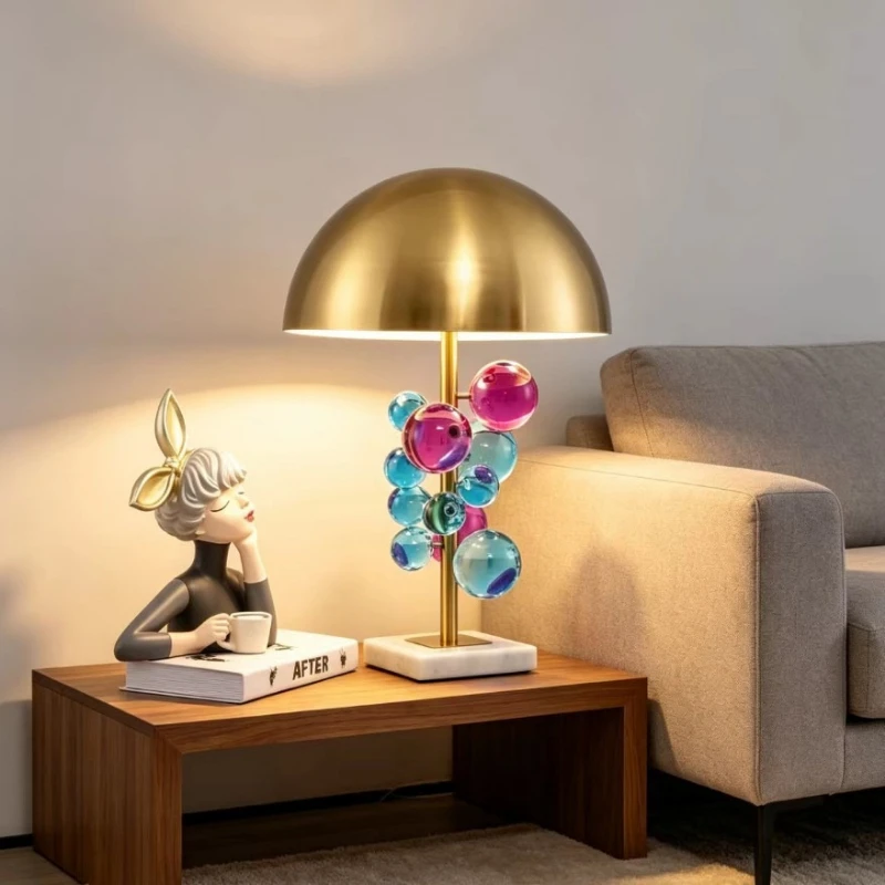 Modern light luxury color crystal ball living room decorative table lamp creative art golden mushroom cover marble atmosphere