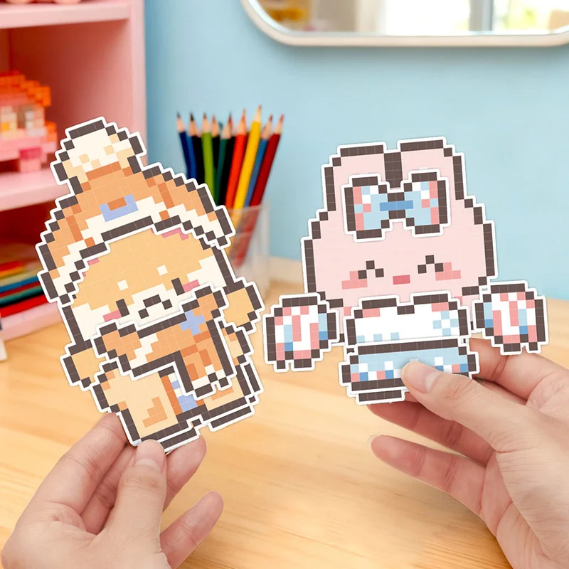 28pcs Bean collage sticker book creative cartoon casual decompression cute pixel collage DIY account decoration collage