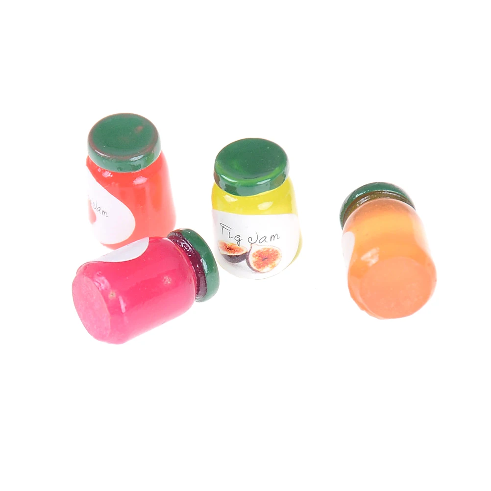 إكسسوارات مصغرة لبيت الدمى بمقياس 1:12، 4 زجاجات مربى مصغرة للمطبخ     0     0     0     0     0