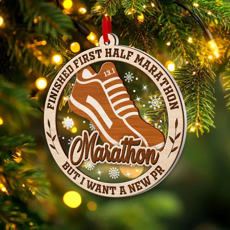 Marathon Running Lover Hout en acryl Santa Runner String Ornament Set Boom