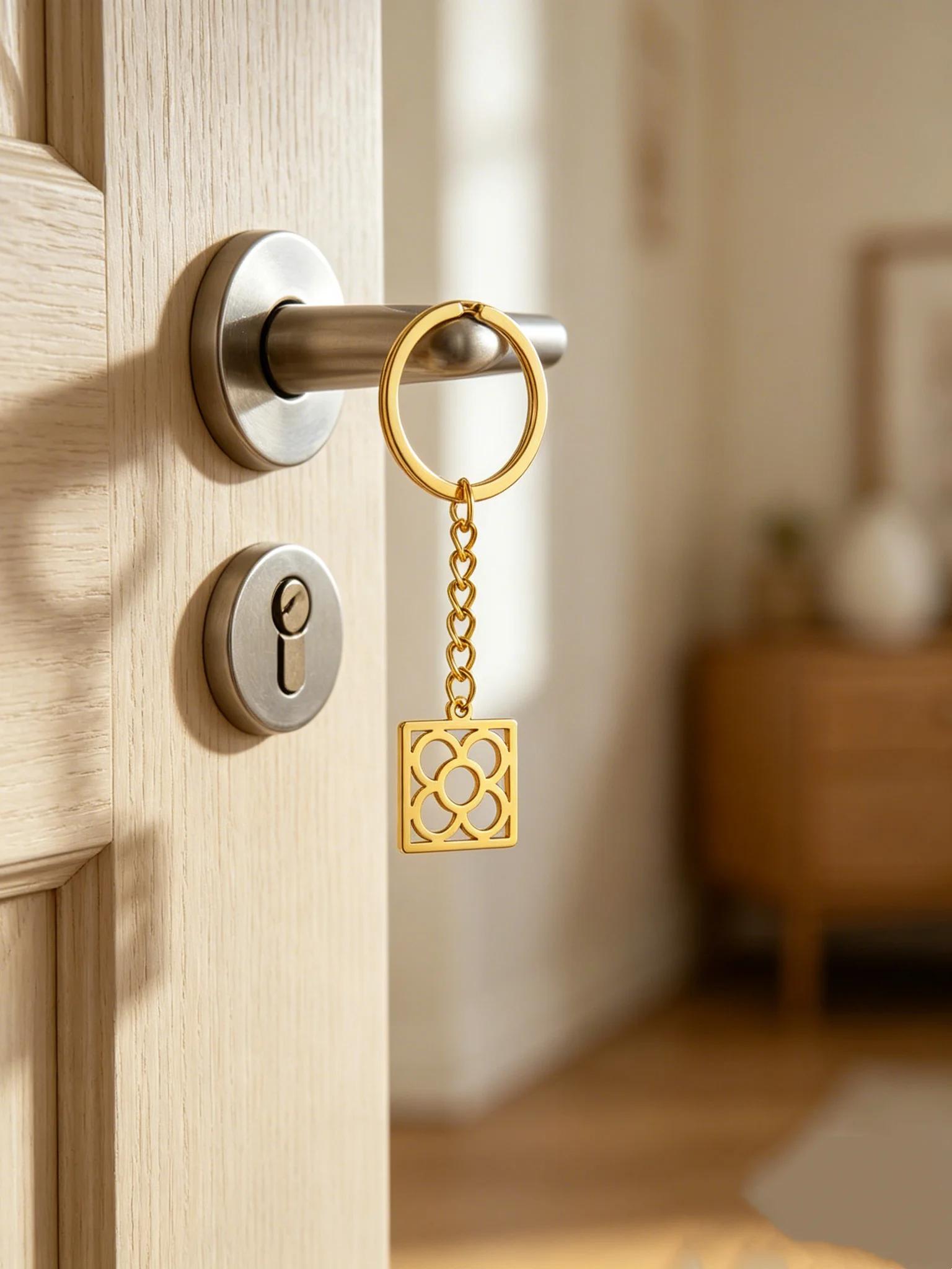A stainless steel Barcelona flower keychain as a souvenir gift for men and women