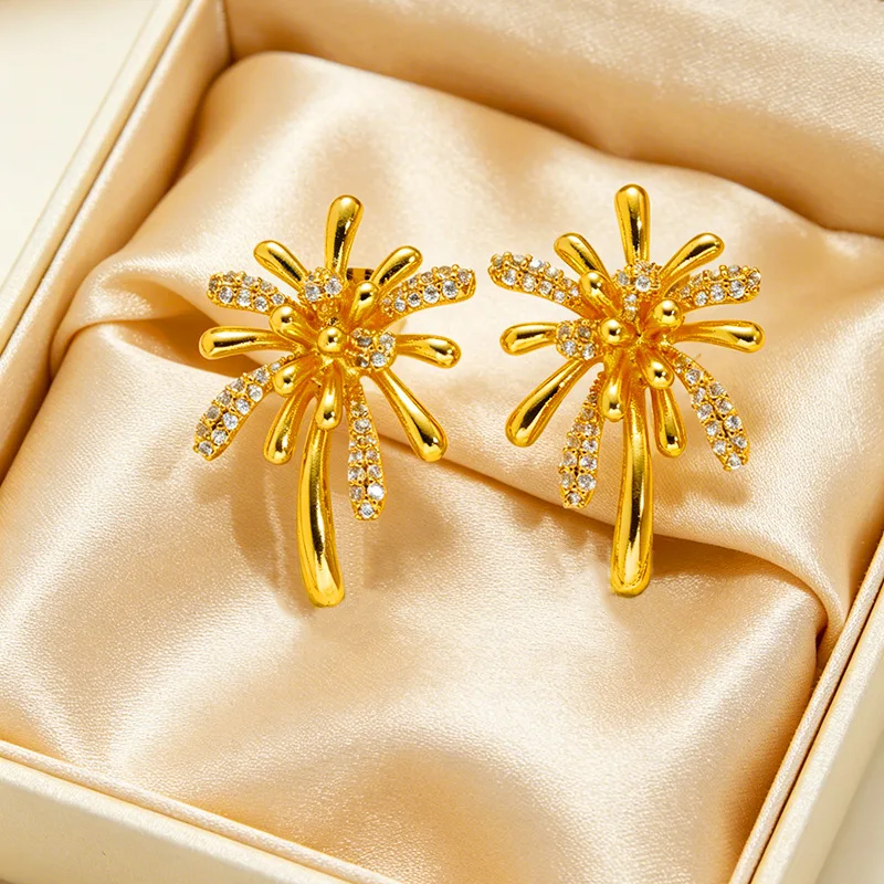 Luxury 24K 9999 Pure Gold real gold Point drill moissanite earrings women's earrings