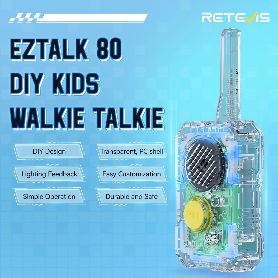 Retevis EZTalk 80, детская рация «сделай сам», прозрачный дизайн корпуса, детское двустороннее радио, прочные, безопасные подарки для вечеринок, кемпинга