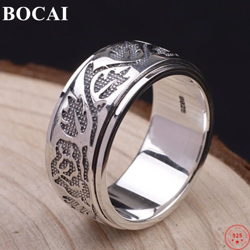 Genuine BOCAI S925 anelli in argento Sterling per uomo donna New Fashion Relief Vintage Rose girevoli Pure Argentum Amulet Jewelry