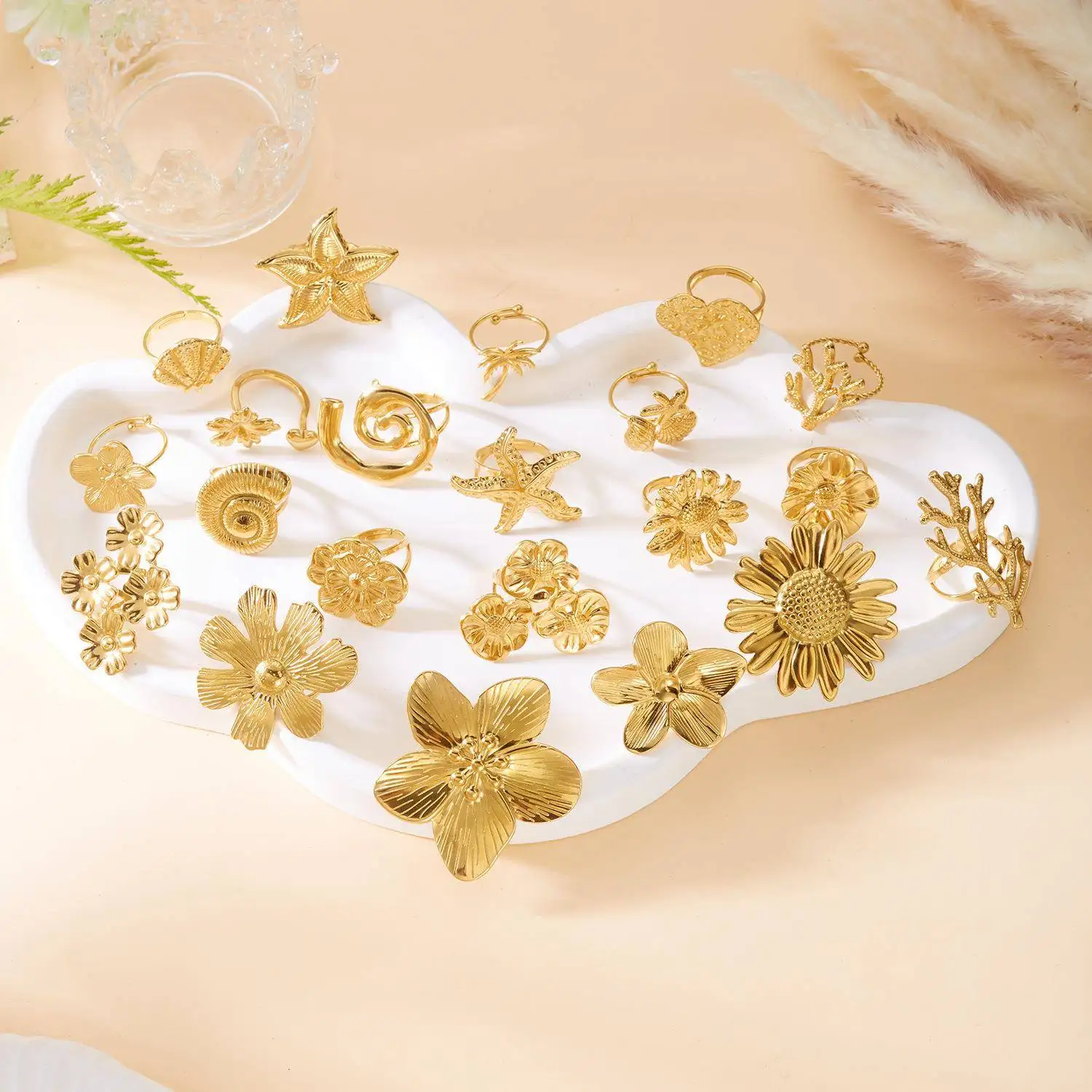 

Летние пляжные кольца с цветочным узором, регулируемые, женские, модные, универсальные, эффектные, для отпуска