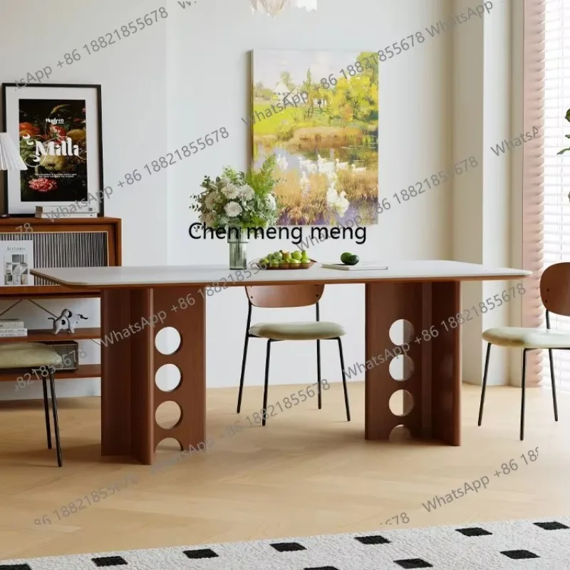 retro dining table and chair combination medium and ancient household, dining table small apartment rock slab solid wood  H