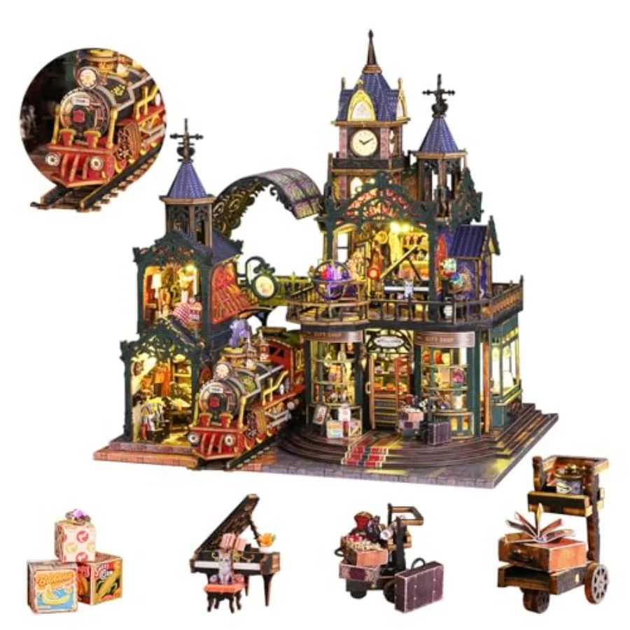 

Miniature Dollhouse Kit for home decor, 3D wooden puzzle, natural wood color, precision laser-cut pieces for stress-relieving a