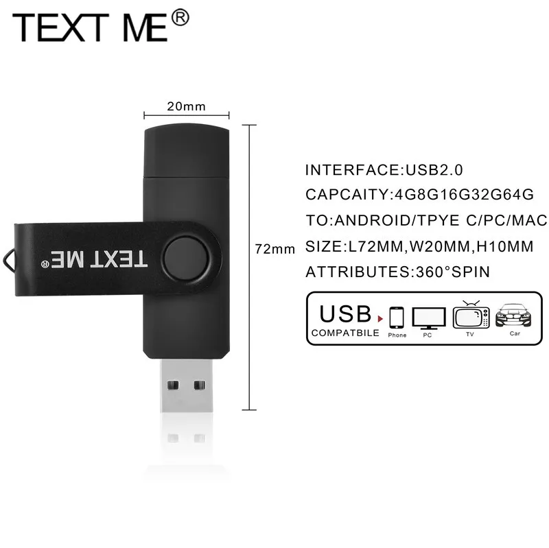 TEXT ME High Speed USB Flash Drive OTG Pen Drive 64GBUsb Stick 32GB 16GB 8GB Pendrive Flash Disk for Android Micro/PC/Car/TV