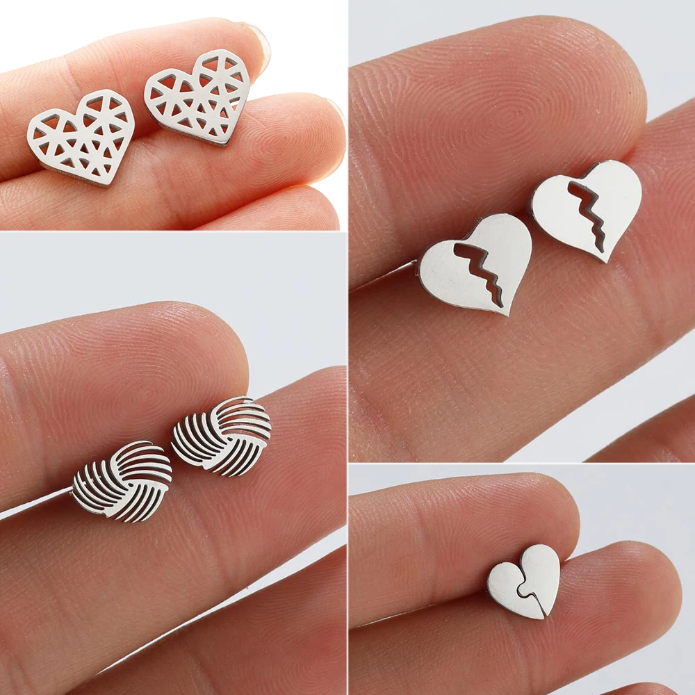 Shuangshuo 10pcs/lot Trendy Broken Heart Stud Earrings for Women Stainless Steel Earrings Wedding Jewelry Friendship Gift