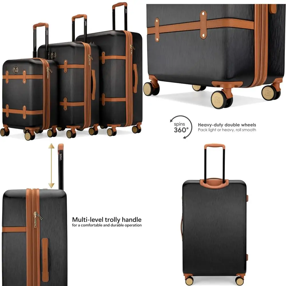 

Badgley Mischka Grace, комплект из 3 предметов, расширяемый ретро-набор для багажа из поликарбоната-абс (черный)