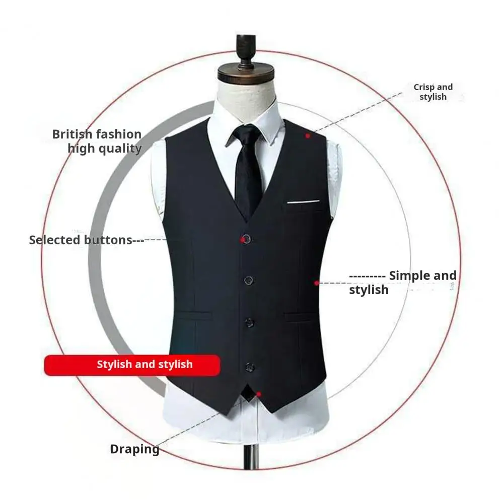 Slim Fit Suit Vest Formal Business Waistcoat for Men Slim Fit Single Breasted Suit Vest Solid Color V-neck Dress Waistcoat Men