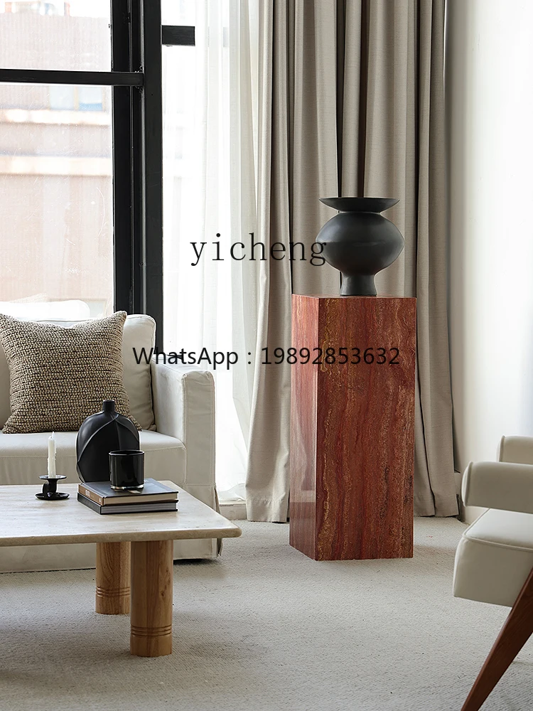 1ZC red travertine sculpture base floor-to-ceiling handicraft ornament hotel clubhouse decoration display stand