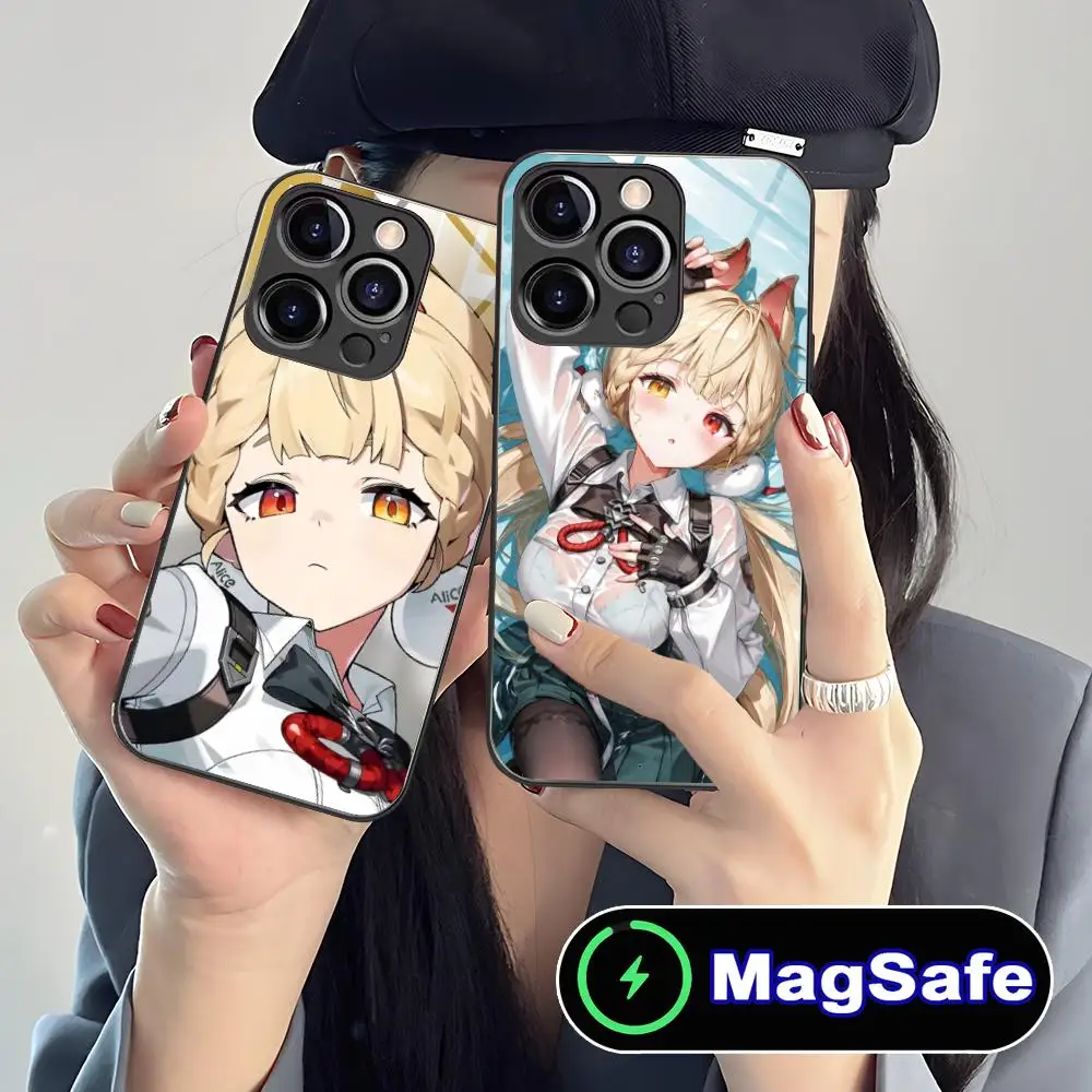 

Чехол для телефона Zenless Zone Zero Alice для iPhone 16, 15, 14, 13, 12, 11 Pro Max Plus Mini MagSafe, стеклянный цвет, защитный роскошный чехол