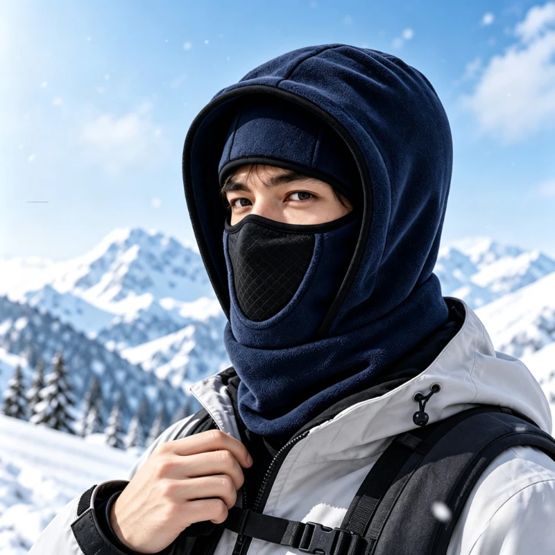 AA+ Winter Cycling Hat Men's Women's Thick Skiing anti Cold Ear Protection Hat Mask Integrated Neck and Fleece Warm Hat