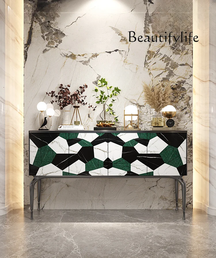 Italian-Style Light Luxury Patchwork Marble Entrance Cabinet Modern Minimalist Living Room Designer Model Sideboard Cabinet