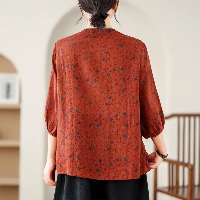 Women Casual Blouses Shirts New Arrival 2024 Summer Vintage Style O-neck Floral Embroidery Loose Female Tops Shirts B3695