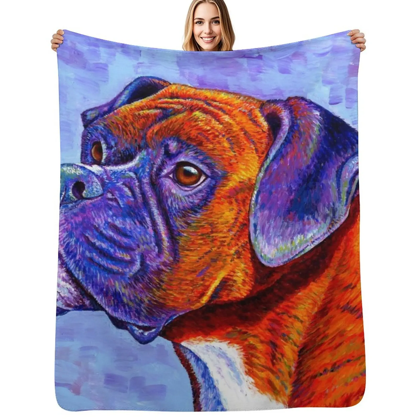 Devoted Guardian - Colorful Brindle Boxer Dog Throw Blanket Fashion Sofas Stuffeds Nap wednesday For Baby Blankets