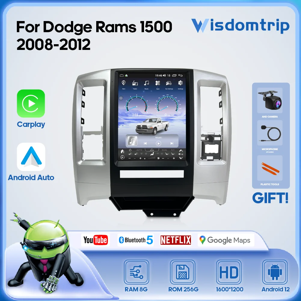 12.1inch For Dodge Rams 1500 2008-2012 Smart Multimedia Video Player GPS Radio 4G WiFi Navigation CarPlay+Android AUTO Android12