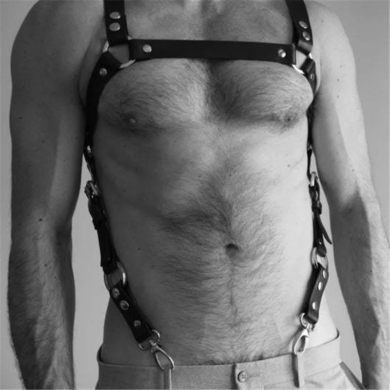 Fashion Men's Leather Chest Harness Suspenders Belts Adjustable Fetish Gay Body Harness Straps Punk Rave Gothic Male Costumes