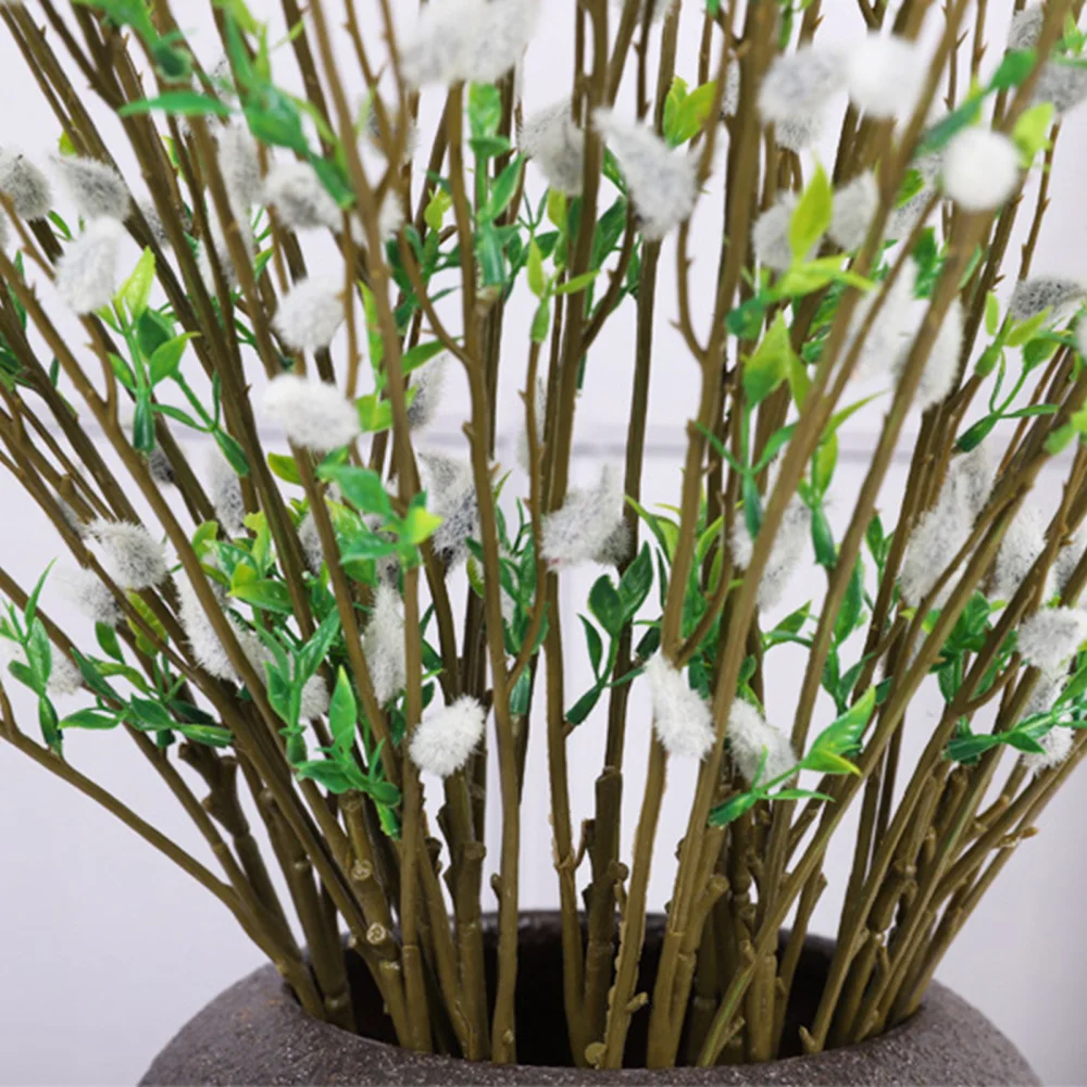 Yellow Silver Willow Artificial Flowers 3-prong Desktop Ornaments Plastic + Wire European Living Room Decoration Fake Plant