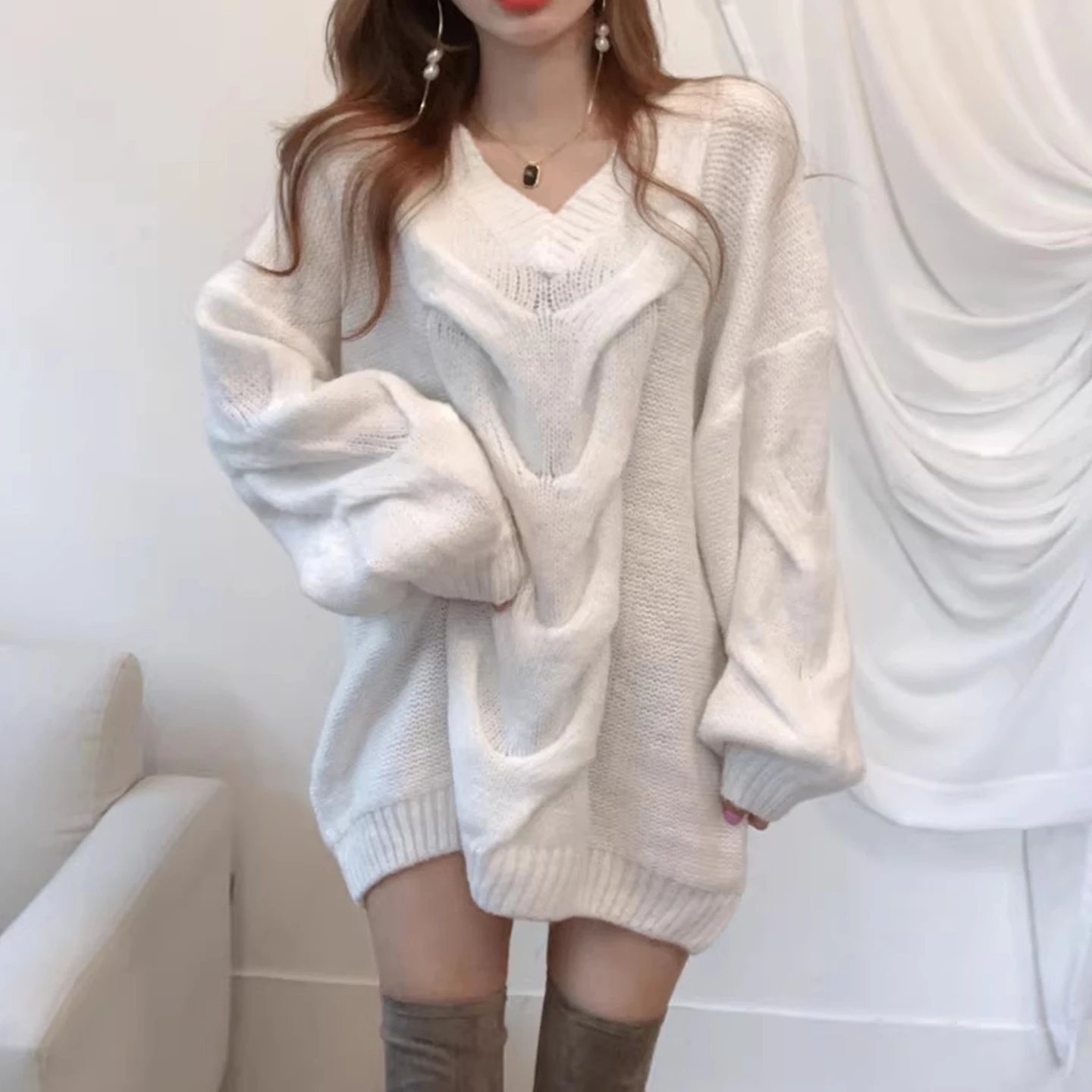 

Gagarich винтажный пуловер с ленивой розой и жареным тестом, свитер с узором, женский зимний свитер 2025, новый теплый белый вязаный топ для девочек