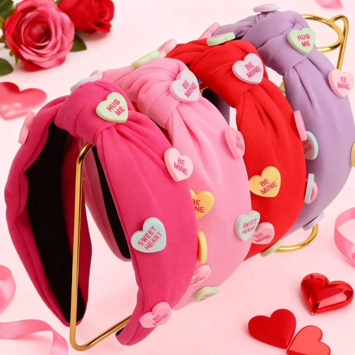 

1 Piece of Sweet and Elegant Solid Color Fabric Letter Heart Red Headband with Wide Edge and Knotted Headband for Women, Suitable for Parties, Proms, Valentine's Day Parties, Daily Casual Wear, and as a Gift for Girlfriends