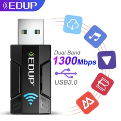 EDUP 1300Mbps USB3.0 Wireless Network Card WiFi Adapter 2.4Ghz 5.8Ghz Dual Band Portable Stable Signal Adapter Desktop Laptop