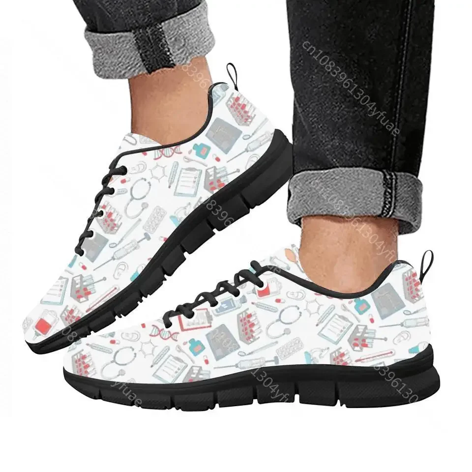 Kawaii Nurse Flat Shoes Women Lace Up Mesh Sneakers Medical Tool Pattern Ladies Footwear Lightweight Zapatillas Gift